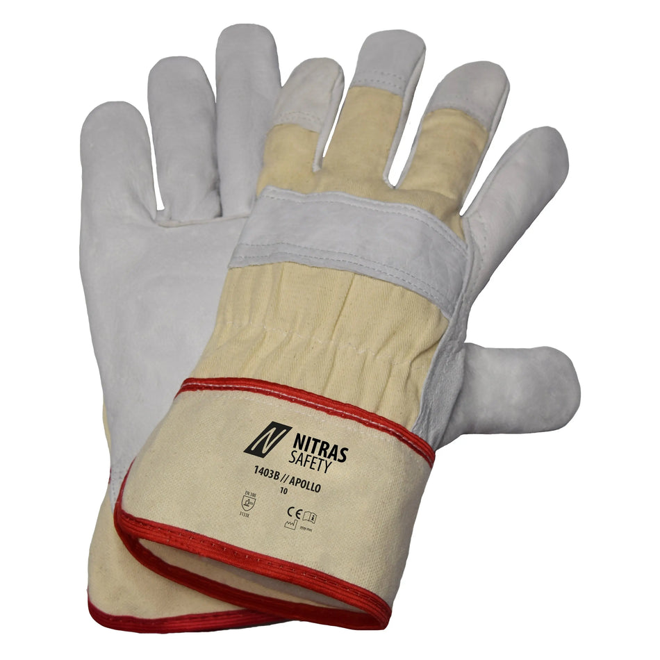 NITRAS APOLLO, Rindvolllederhandschuhe, naturfarben / grau, EN 388 NITRAS