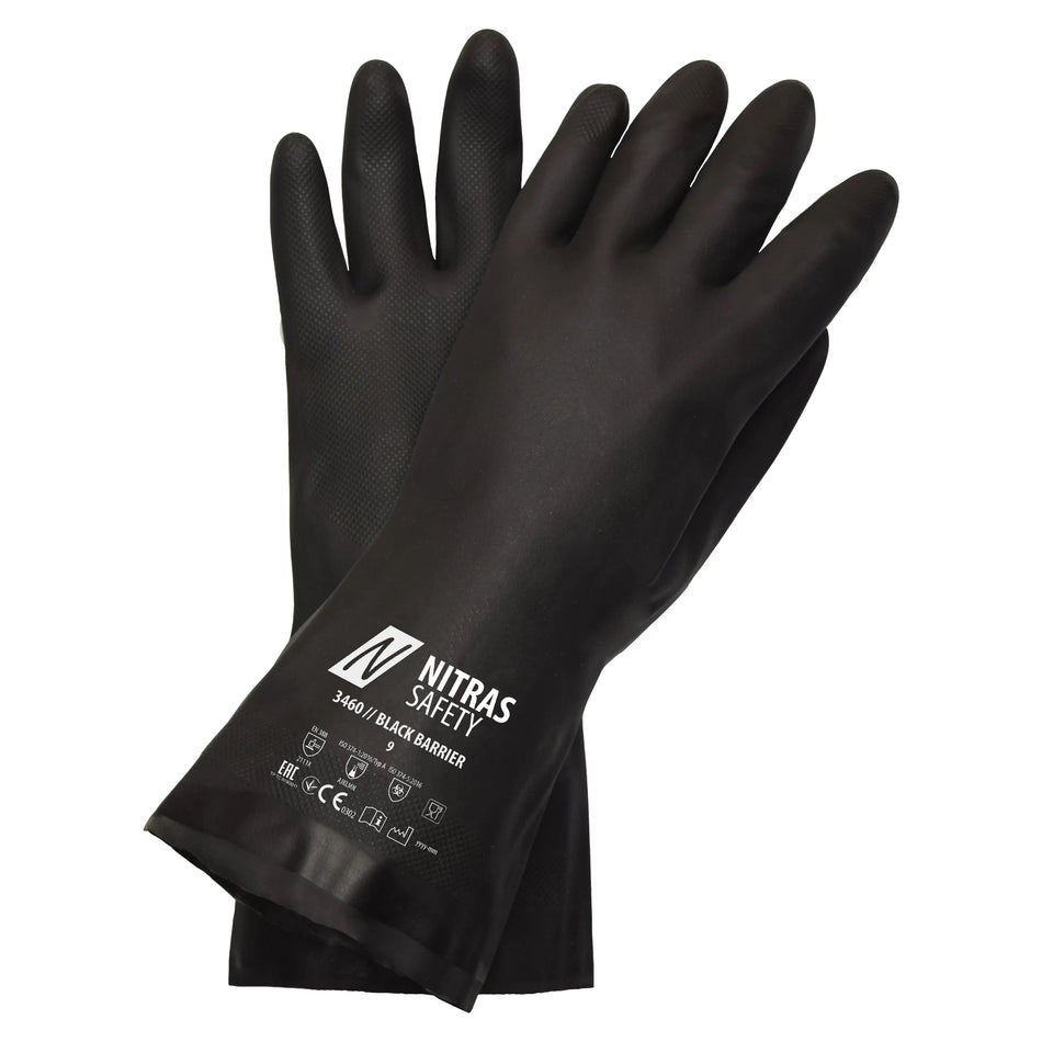 NITRAS BLACK BARRIER, Chemikalienschutzhandschuhe, schwarz, EN 388, EN ISO 374 NITRAS
