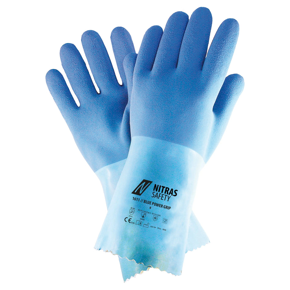 NITRAS BLUE POWER GRIP, Chemikalienschutzhandschuhe, blau, EN 388, EN ISO 374 NITRAS