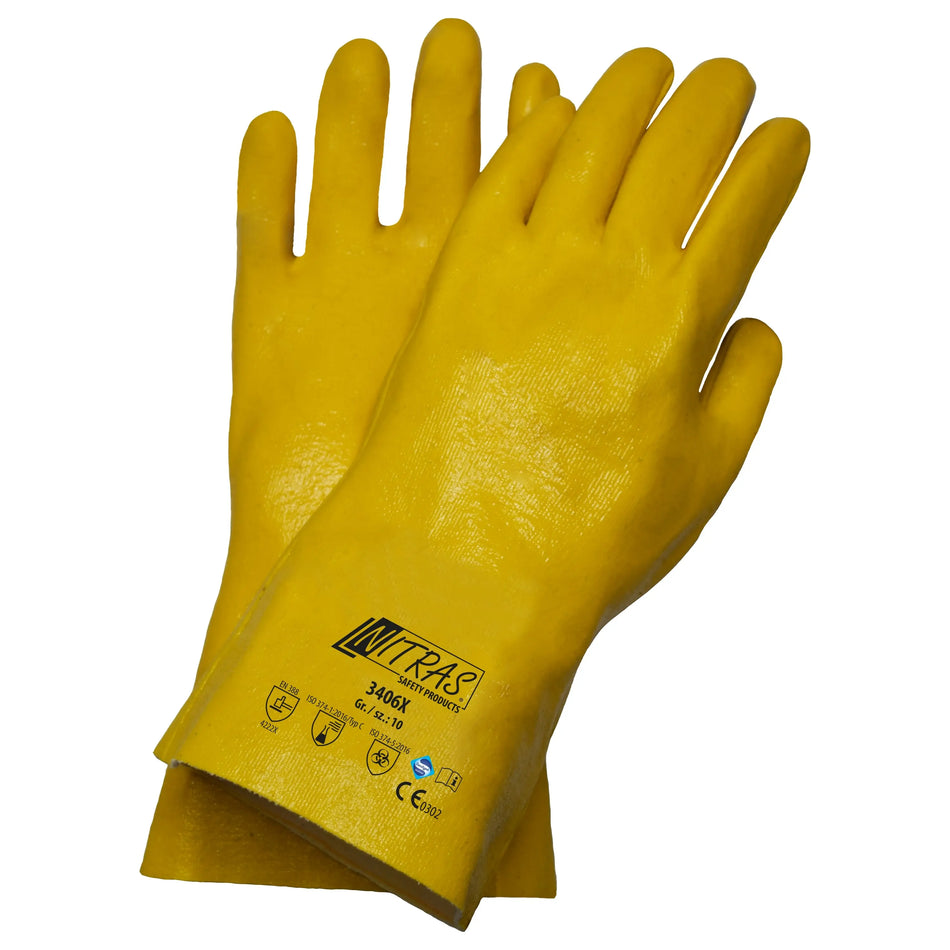 NITRAS Chemikalienschutzhandschuhe, naturfarben / gelb, EN 388, EN ISO 374 NITRAS