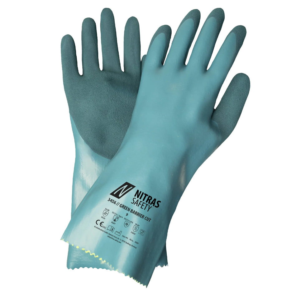 NITRAS GREEN BARRIER CUT, Chemikalienschutzhandschuhe, petrol, EN 388, EN ISO 374, EN 407 NITRAS
