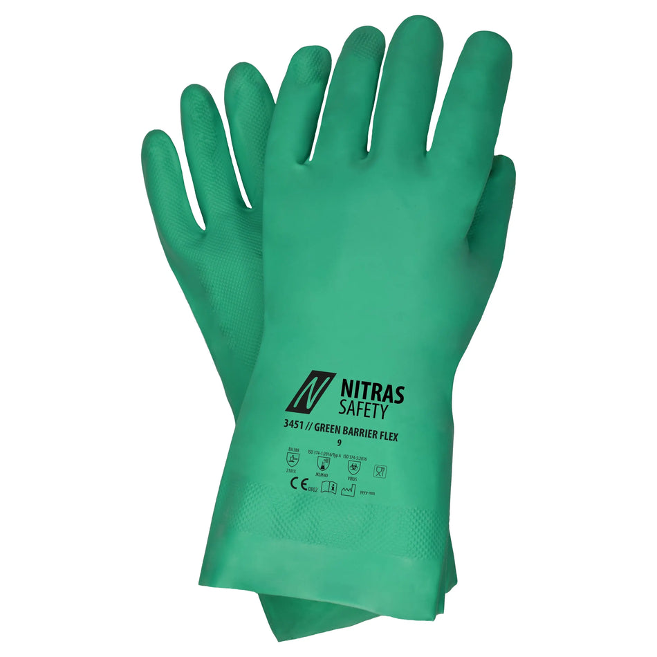 NITRAS GREEN BARRIER FLEX , Chemikalienschutzhandschuhe, grün, EN 388, EN ISO 374 NITRAS