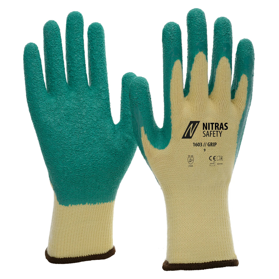 NITRAS GRIP, Latexhandschuhe, gelb / grün, EN 388 NITRAS