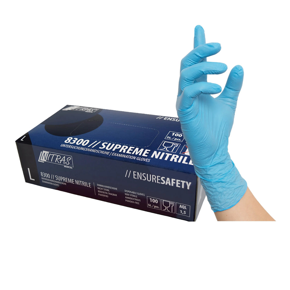 NITRAS SUPREME NITRILE, Nitril-Einmalhandschuhe, blau, EN ISO 374, Box à 100 Stück NITRAS