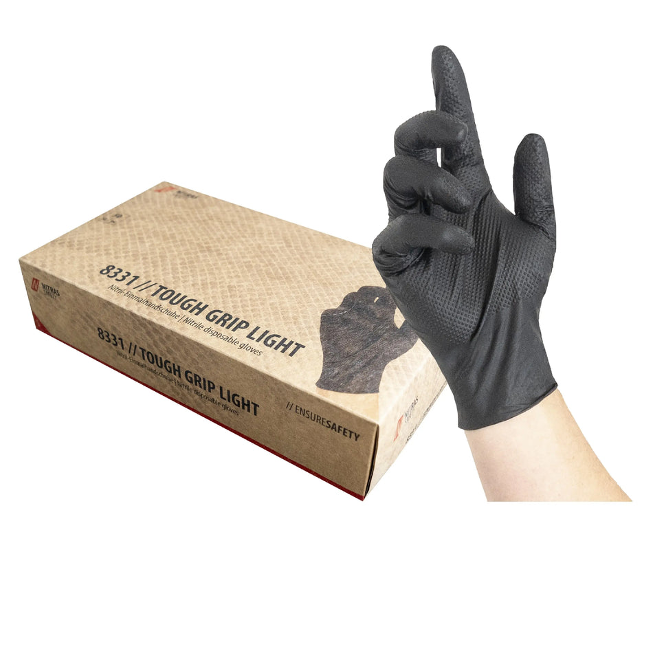 NITRAS TOUGH GRIP LIGHT, Nitril-Einmalhandschuhe, schwarz, EN ISO 374, Box à 50 Stück NITRAS