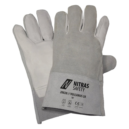 NITRAS VULCANUS 28, 5-Finger-Lederhandschuhe, grau / grau, EN 388, EN 407 NITRAS