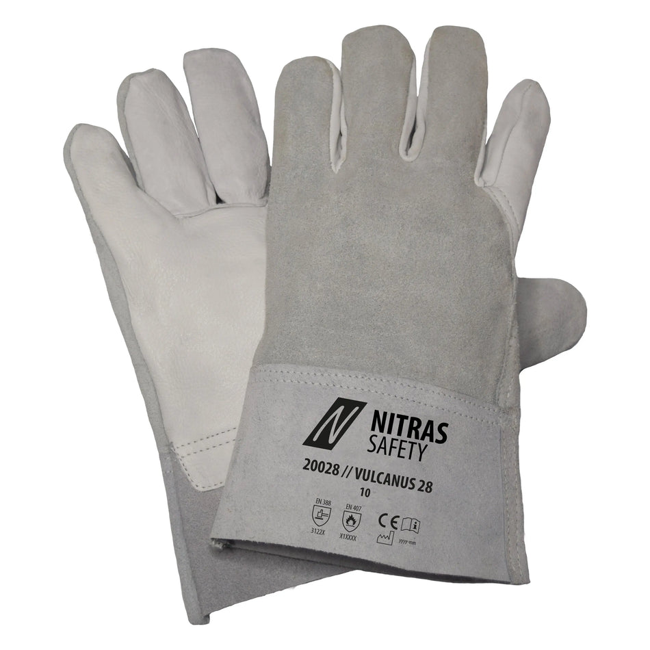 NITRAS VULCANUS 28, 5-Finger-Lederhandschuhe, grau / grau, EN 388, EN 407 NITRAS