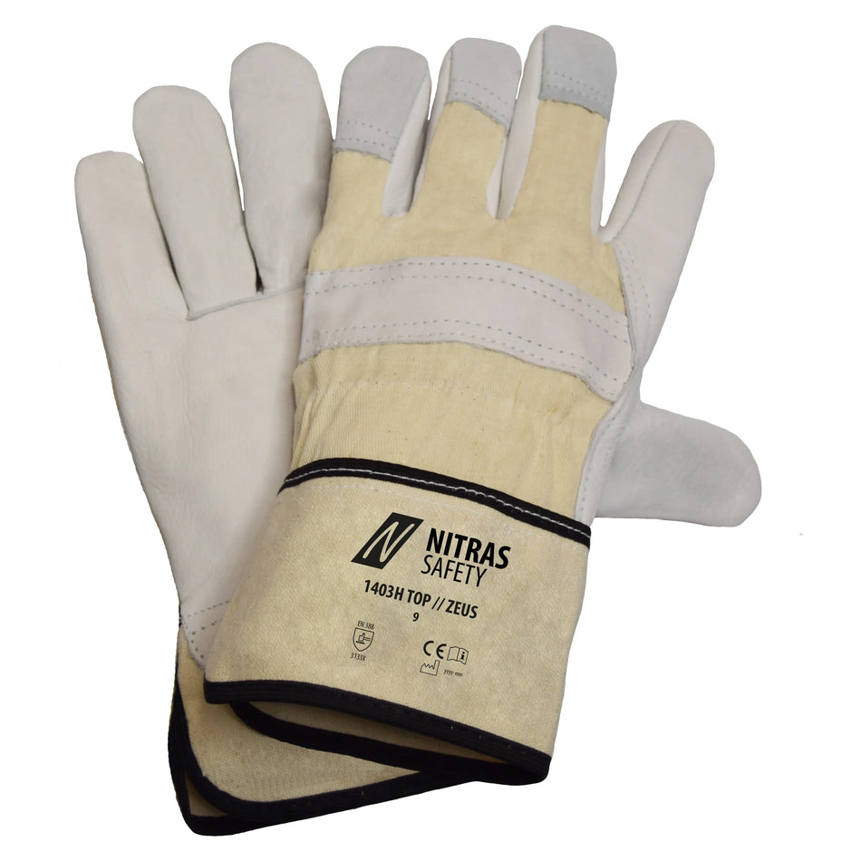 NITRAS ZEUS, Rindvolllederhandschuhe, naturfarben / grau, EN 388 NITRAS