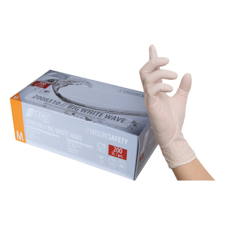 NITRAS BIG WHITE WAVE, Nitril-Einmalhandschuhe, weiß, EN 455, EN ISO 21420, EN ISO 374, EN 421, Box à 200 Stück 