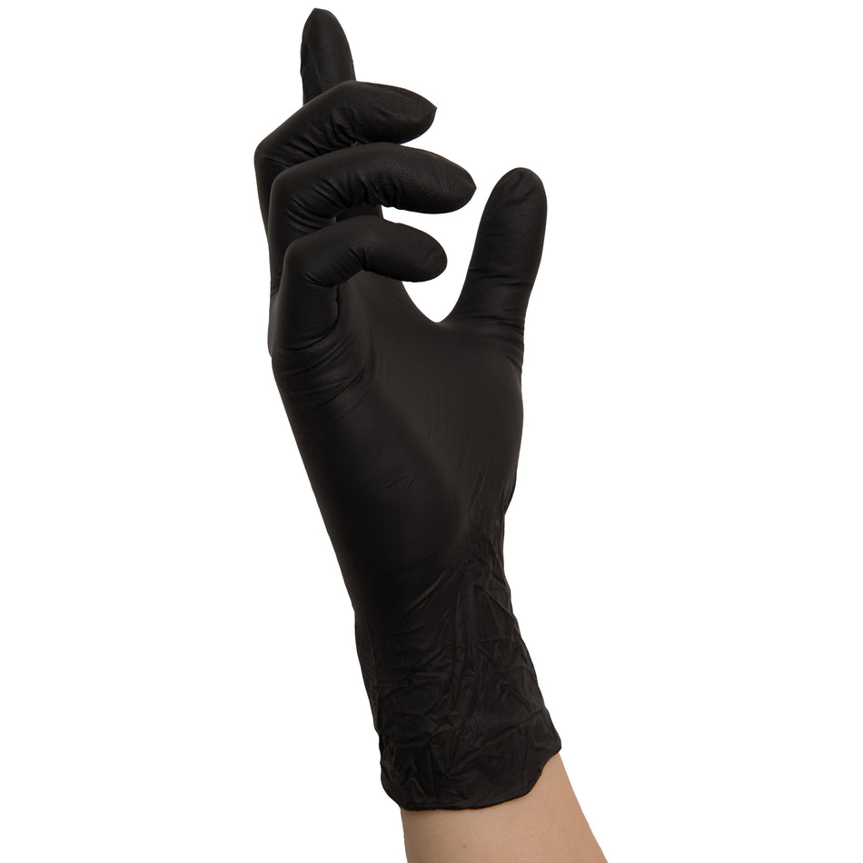 NITRAS BIG BLACK WAVE, Nitril-Einmalhandschuhe, schwarz, EN 455, EN ISO 21420, EN ISO 374, EN 421, Box à 200 Stück 