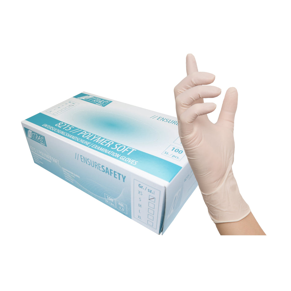 NITRAS POLYMER SOFT, Latex-Einmalhandschuhe, weiß, EN 455, Box à 100 Stück 