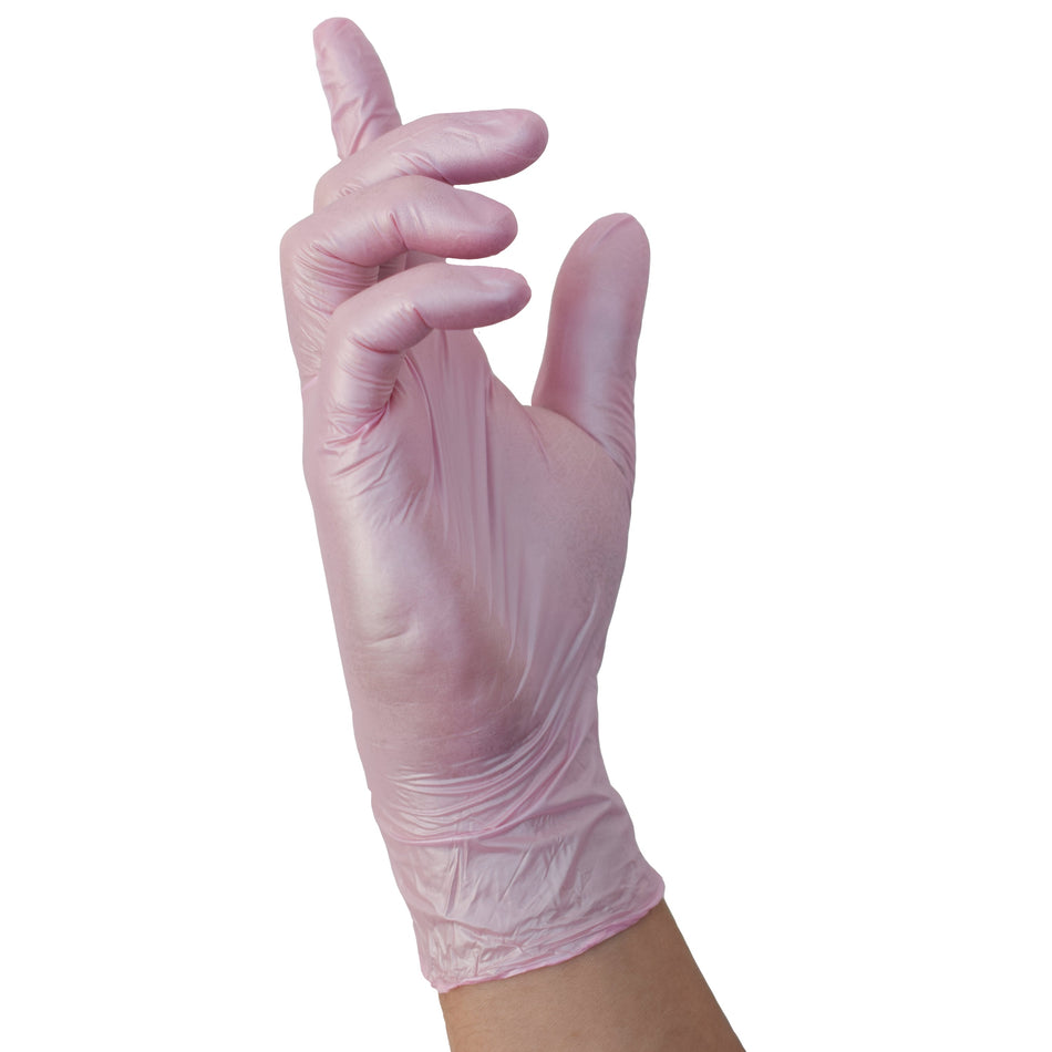 NITRAS GLAMOUR WAVE, Nitril-Einmalhandschuhe, rosa, perlmuttfarben, EN 455, EN ISO 21420, EN ISO 374, EN 421, Box à 100 Stück 