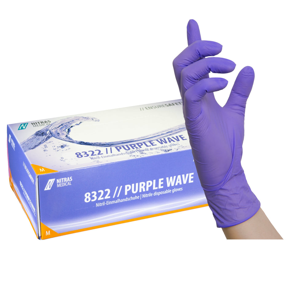 NITRAS PURPLE WAVE, Nitril-Einmalhandschuhe, lila, EN 455, EN ISO 21420, EN ISO 374, EN 421, Box à 100 Stück 