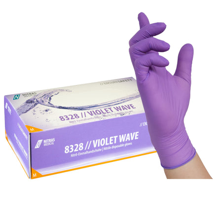 NITRAS VIOLET WAVE, Nitril-Einmalhandschuhe, violett, EN 455, EN ISO 21420, EN ISO 374, EN 421, Box à 100 Stück 