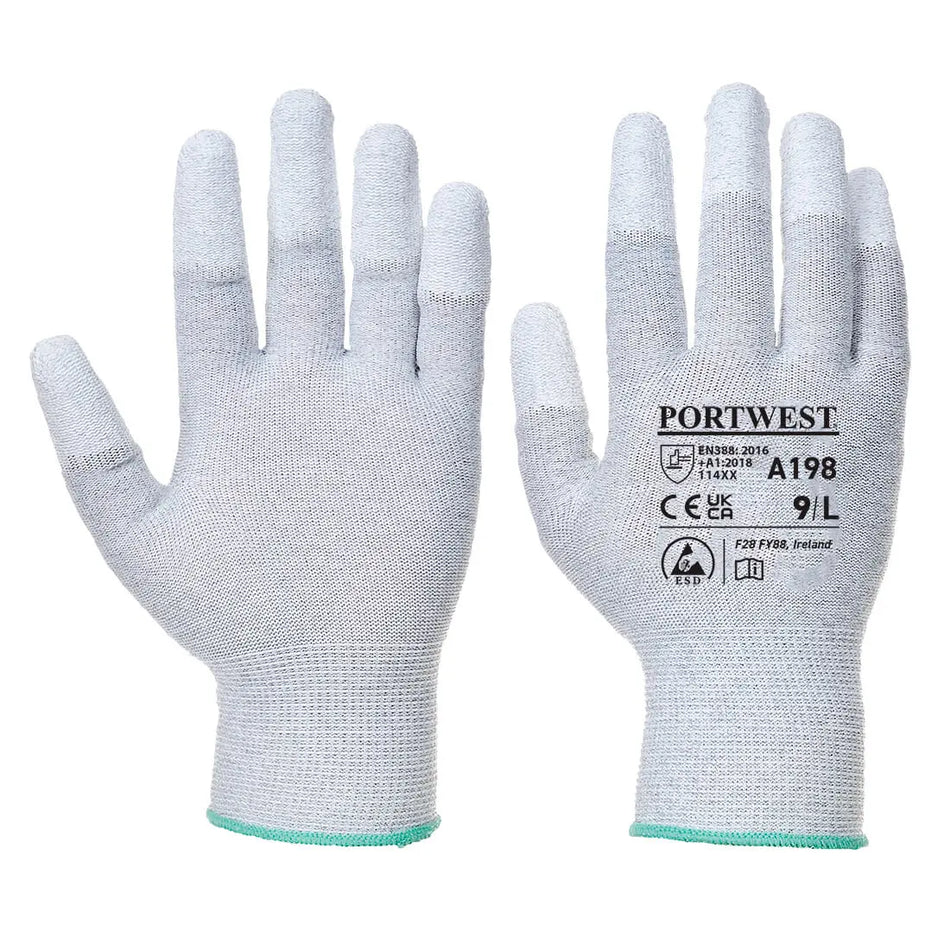 Antistatischer PU-Fingerspitzen Handschuh A198 Workschutz.de