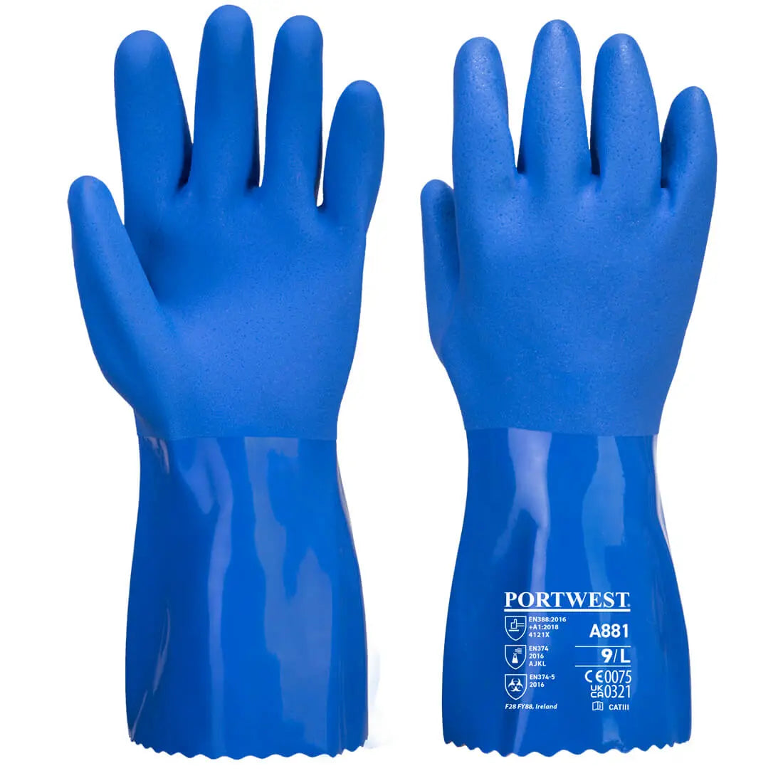 Blauer PVC Chemikalien Schutzhandschuh A881 Workschutz.de