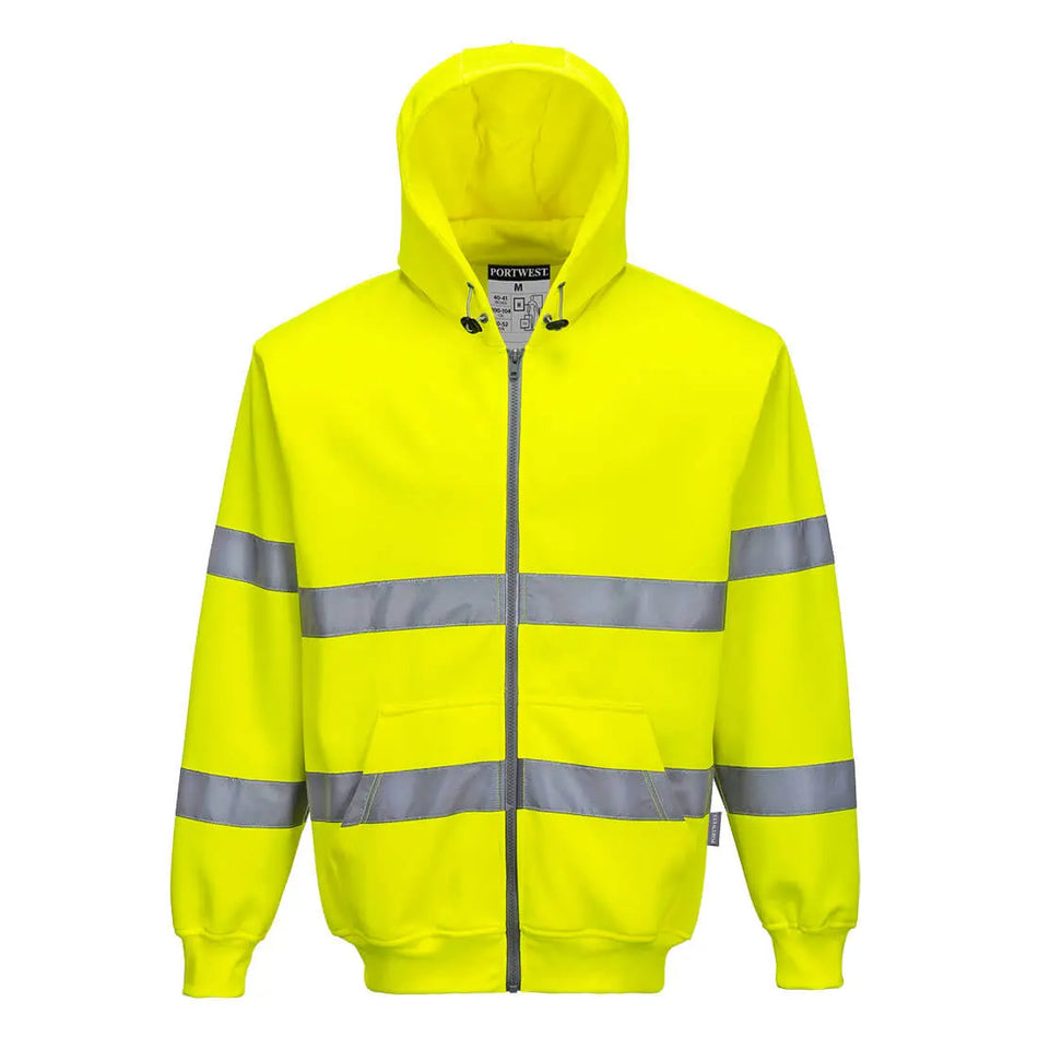 Warnschutz- Kapuzensweatjacke mit Reißverschluss B305 Workschutz.de