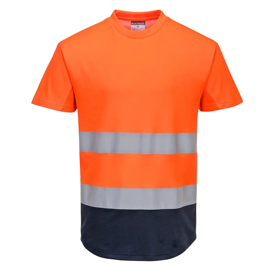 Warnschutz Kontrast T-Shirt mit  Mesheinsatz kurzarm  C395 Workschutz.de