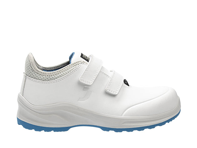 Leicht zu reinigender, metallfreier Klettverschluss-Sicherheitshalbschuh mit durchtrittsicherer Zwischensohle und Tiger Grip Laufsohle.