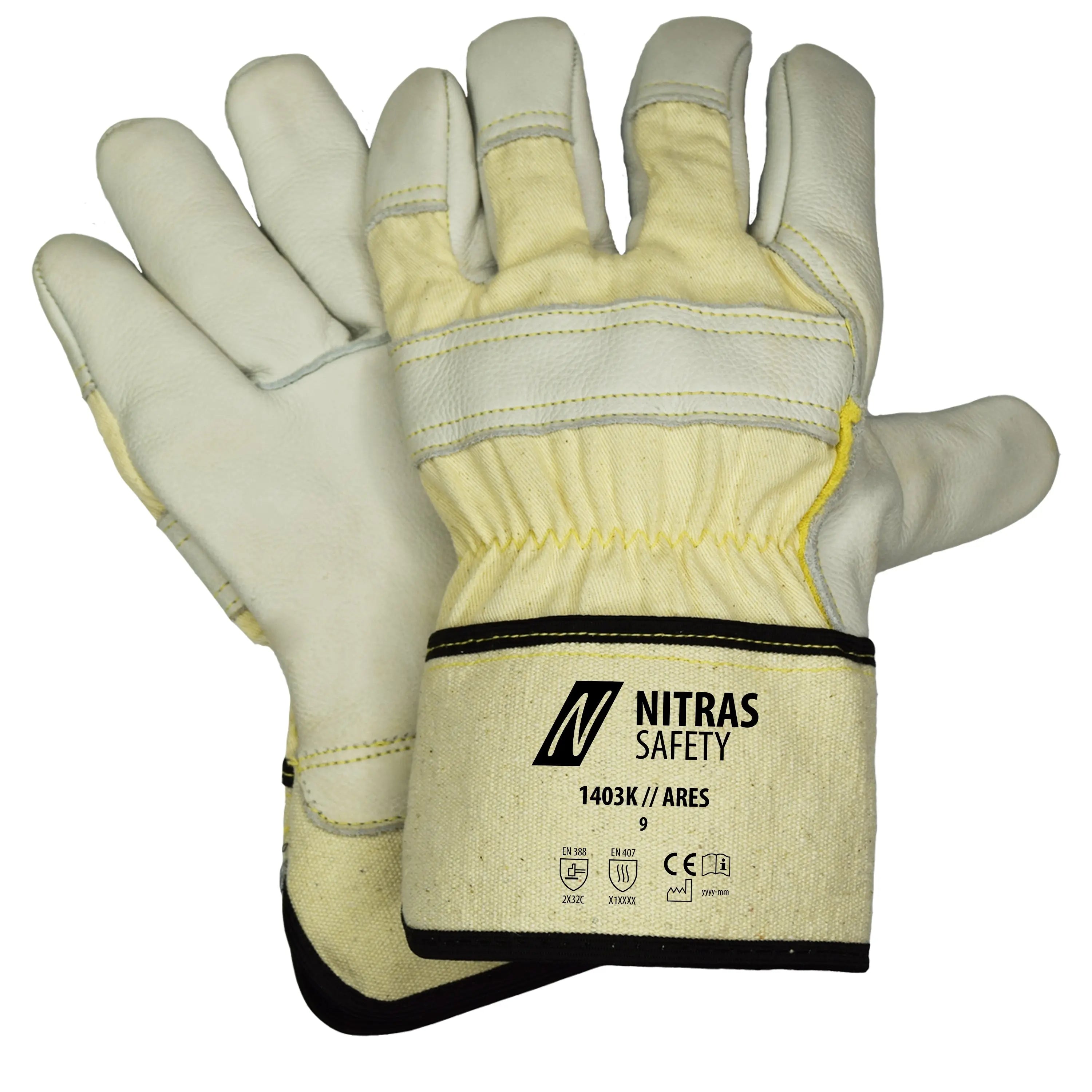 NITRAS ARES, Schnittschutzhandschuhe, naturfarben / grau, EN 388, EN 407 NITRAS