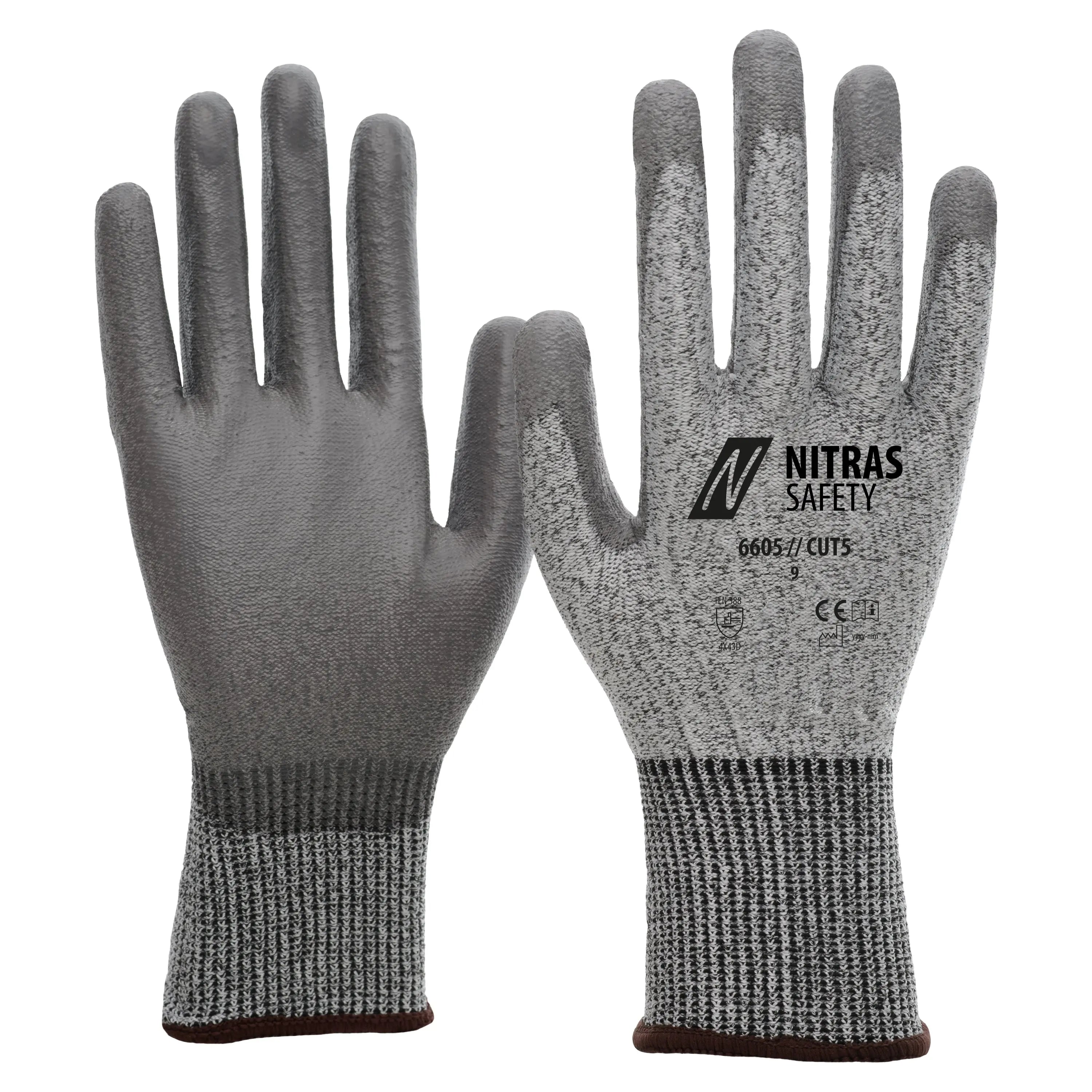NITRAS CUT5, Schnittschutzhandschuhe, grau / grau, EN 388 NITRAS
