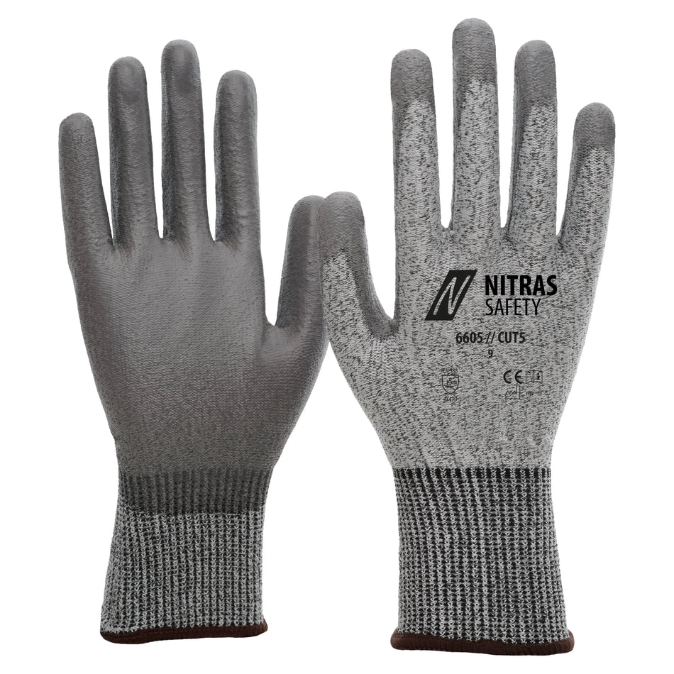 NITRAS CUT5, Schnittschutzhandschuhe, grau / grau, EN 388 NITRAS