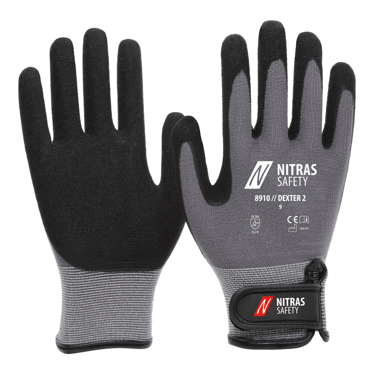 nitras handschuhe NITRAS DEXTER 2, Mechanikerhandschuhe, grau / schwarz, EN 388