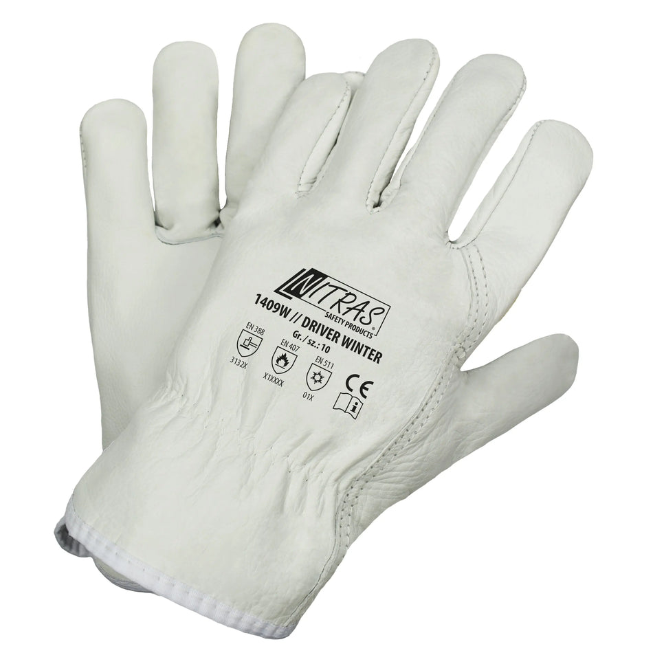 NITRAS DRIVER WINTER, Rindvolllederhandschuhe, grau, EN 388, EN 407, EN 511 NITRAS