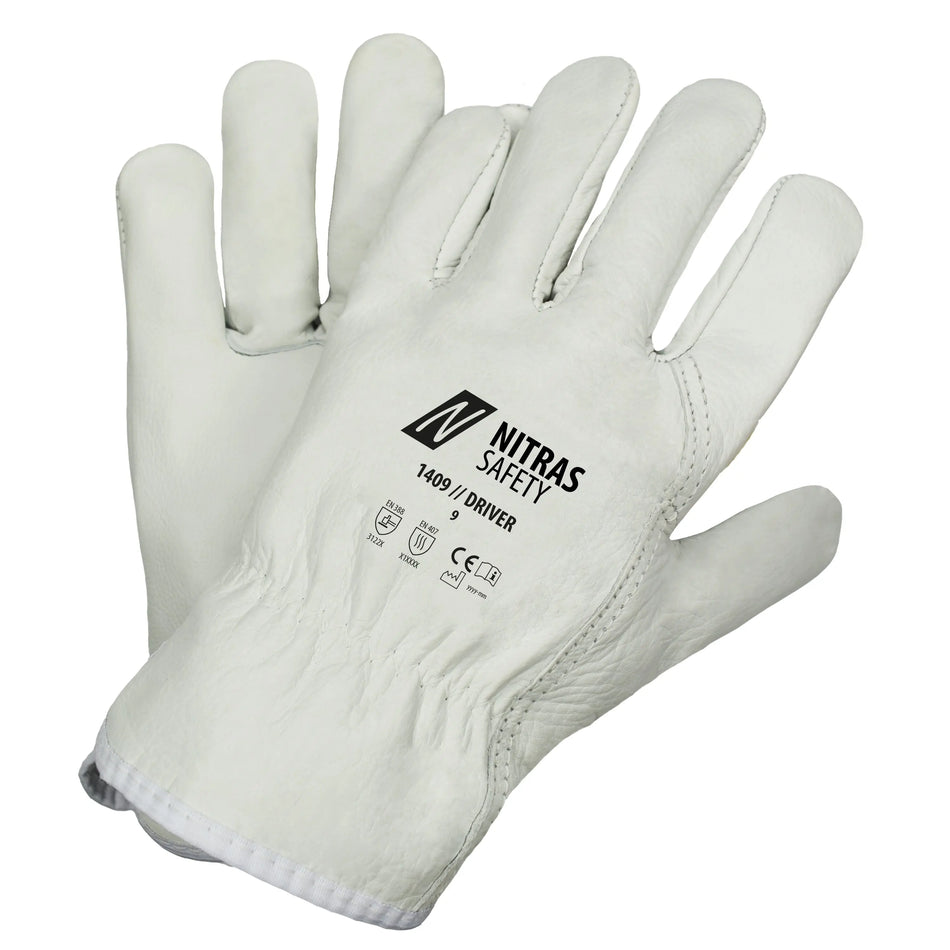 NITRAS DRIVER, Rindvolllederhandschuhe, grau, EN 388, EN 407 NITRAS