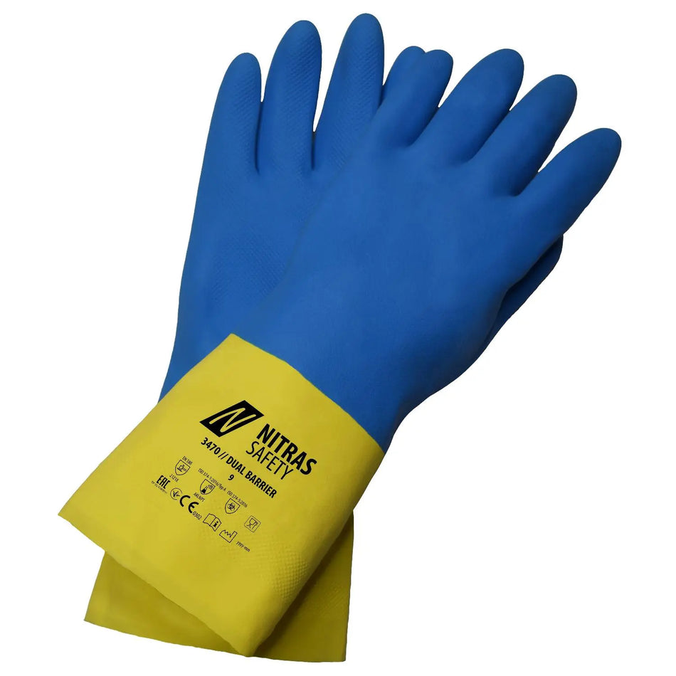NITRAS DUAL BARRIER, Chemikalienschutzhandschuhe, gelb / blau, EN 388, EN ISO 374 NITRAS