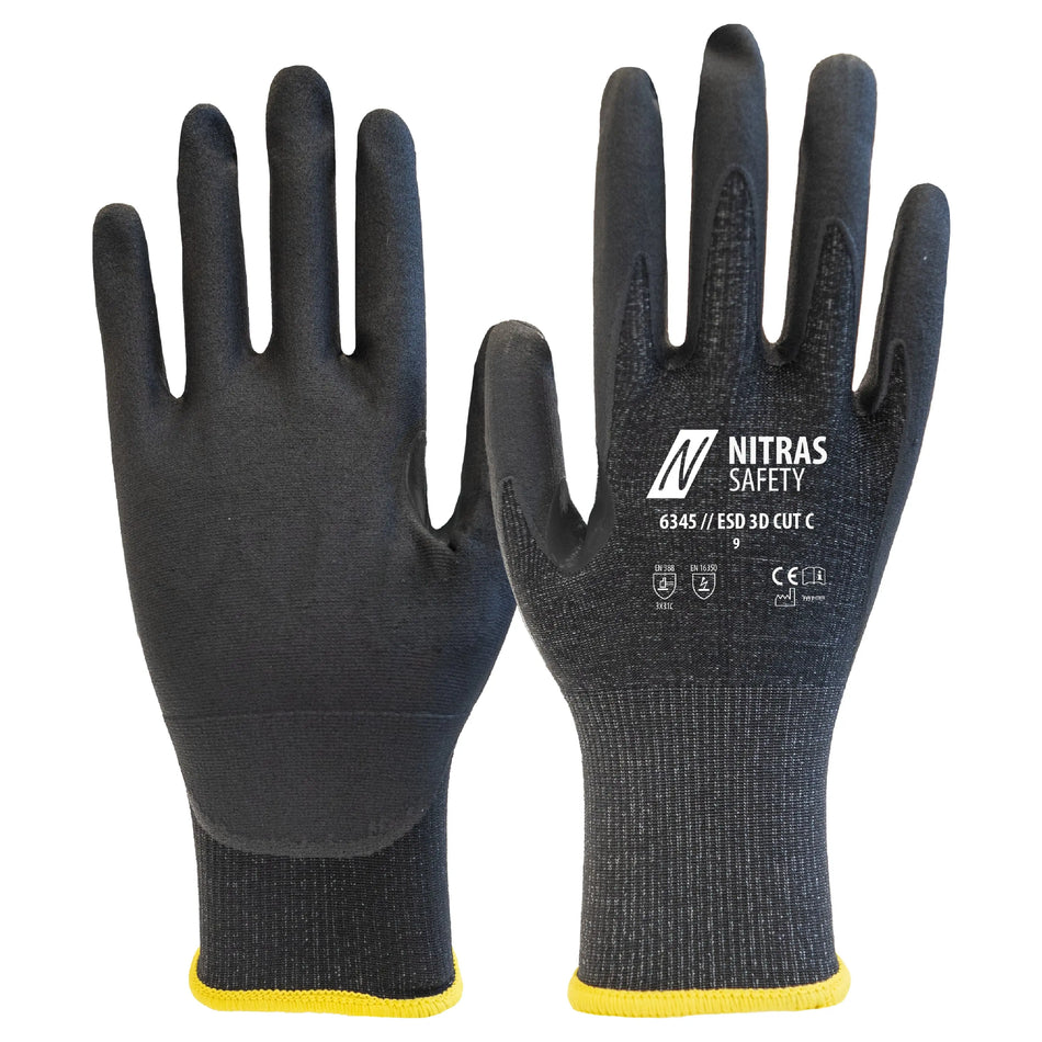 NITRAS ESD 3D CUT C, Schnittschutzhandschuhe, anthrazit / schwarz, EN 388, OEKO-TEX NITRAS