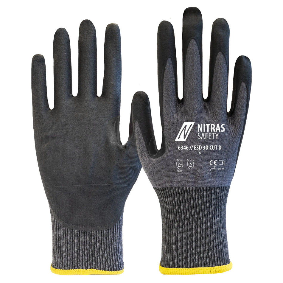 NITRAS ESD 3D CUT D, Schnittschutzhandschuhe, grau / schwarz, EN 388, OEKO-TEX NITRAS