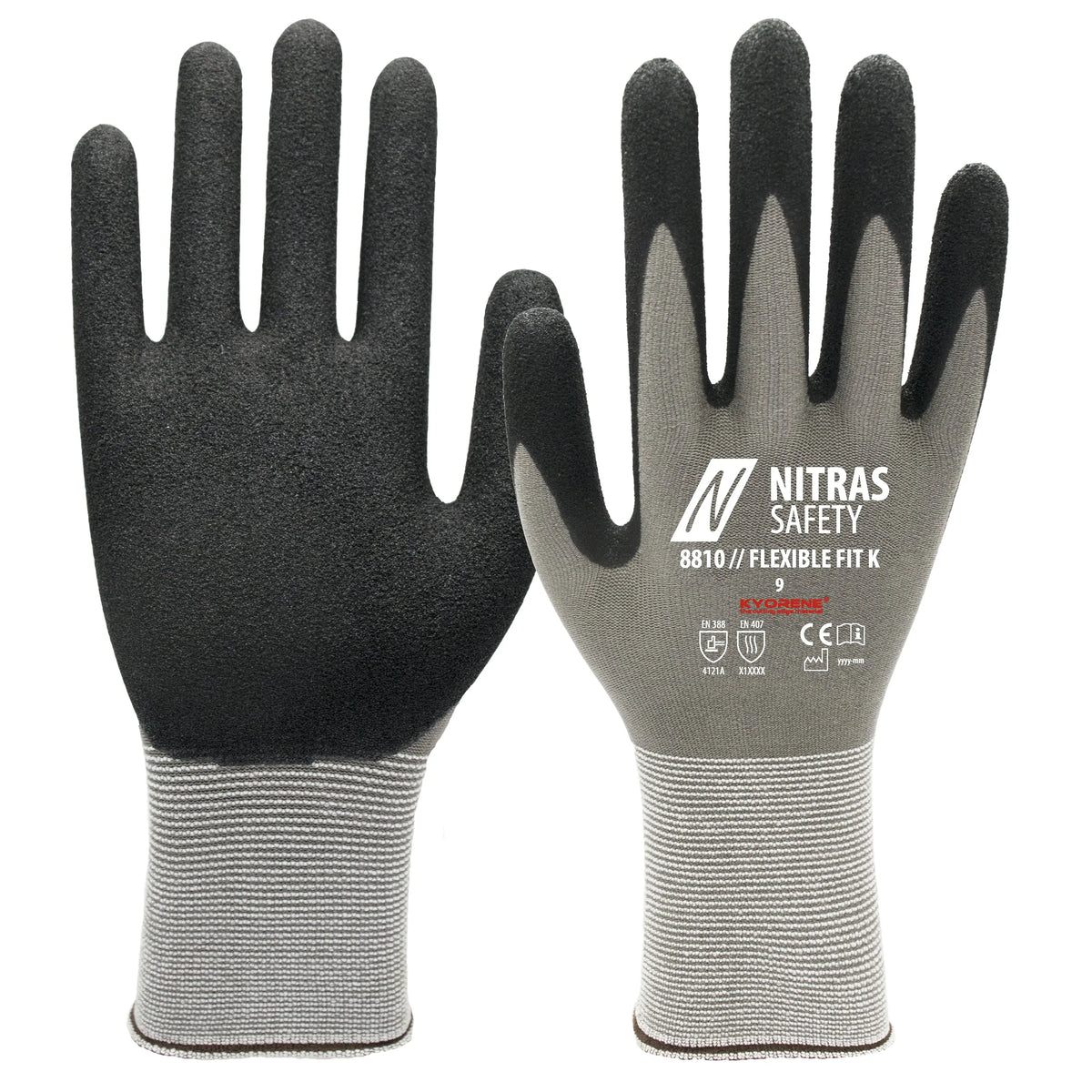NITRAS FLEXIBLE FIT K, Montagehandschuhe, grau / schwarz, EN 388, EN 407, OEKO-TEX