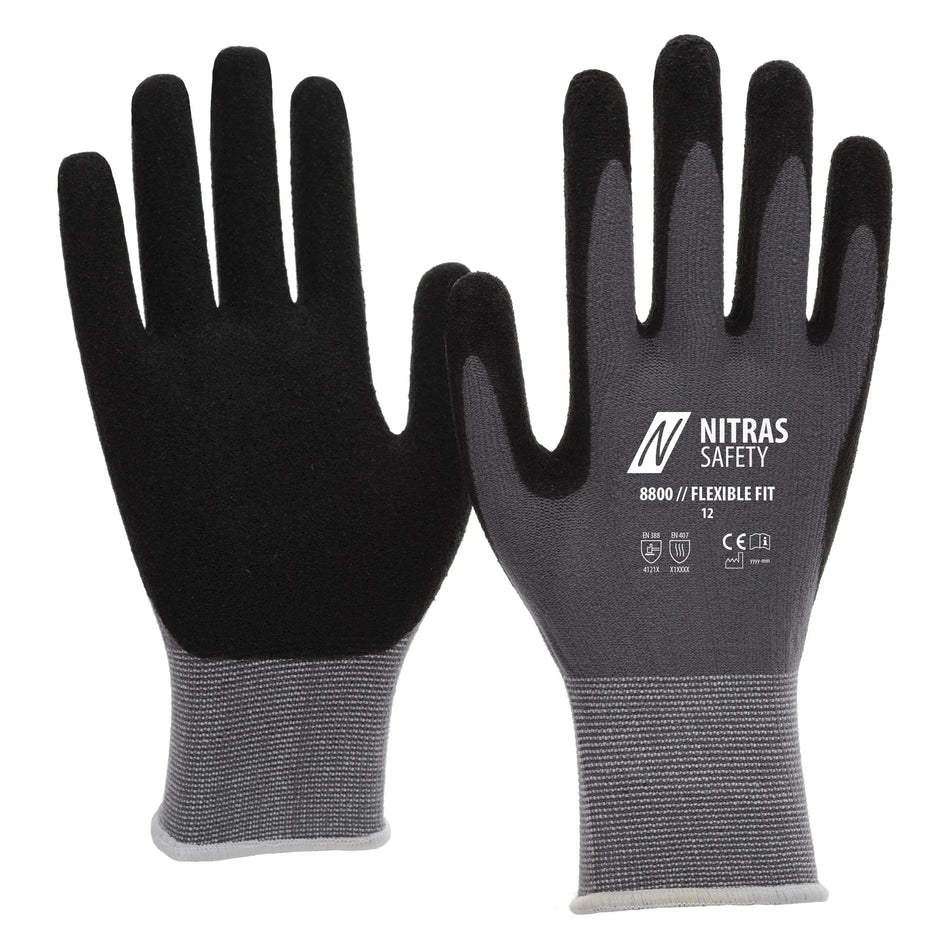 NITRAS FLEXIBLE FIT, Montagehandschuhe, grau / schwarz, EN 388, EN 407, OEKO-TEX NITRAS