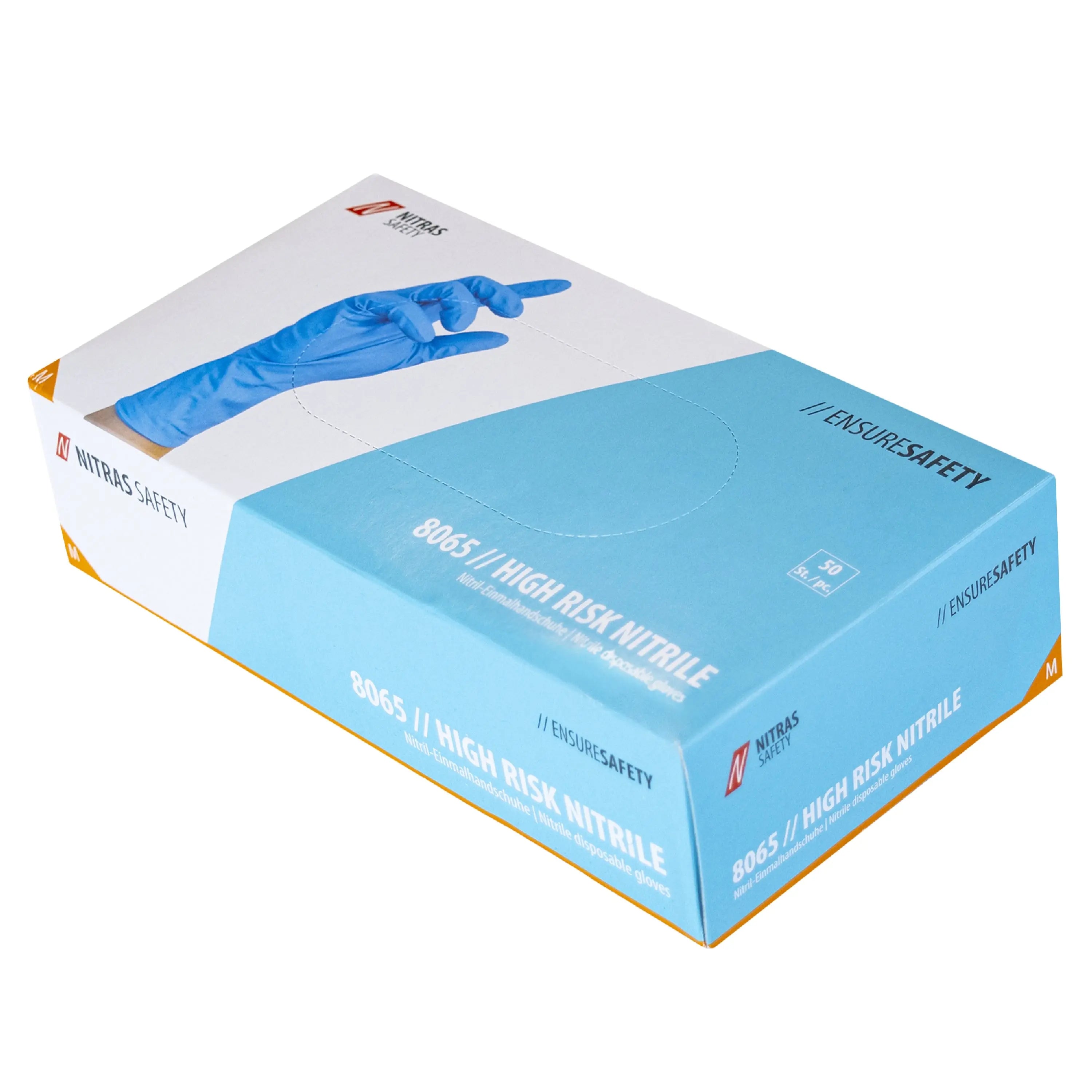 NITRAS HIGH RISK NITRILE, Nitril-Einmalhandschuhe, blau, EN ISO 374, EN 388, Box à 50 Stück (Gr. 2XL - Box à 45 Stück) NITRAS