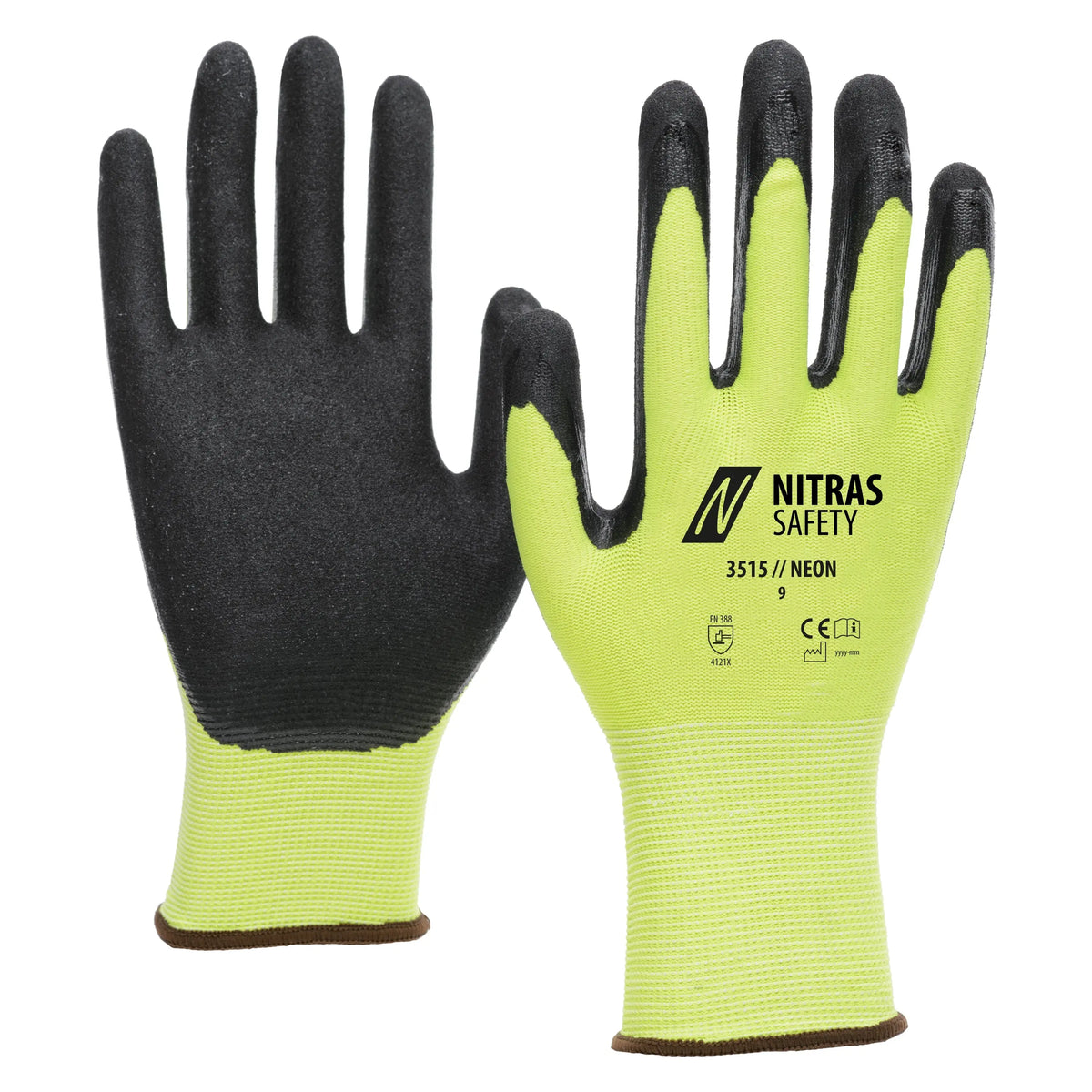 NITRAS NEON, Polyesterhandschuhe, neongelb / schwarz, EN 388 NITRAS