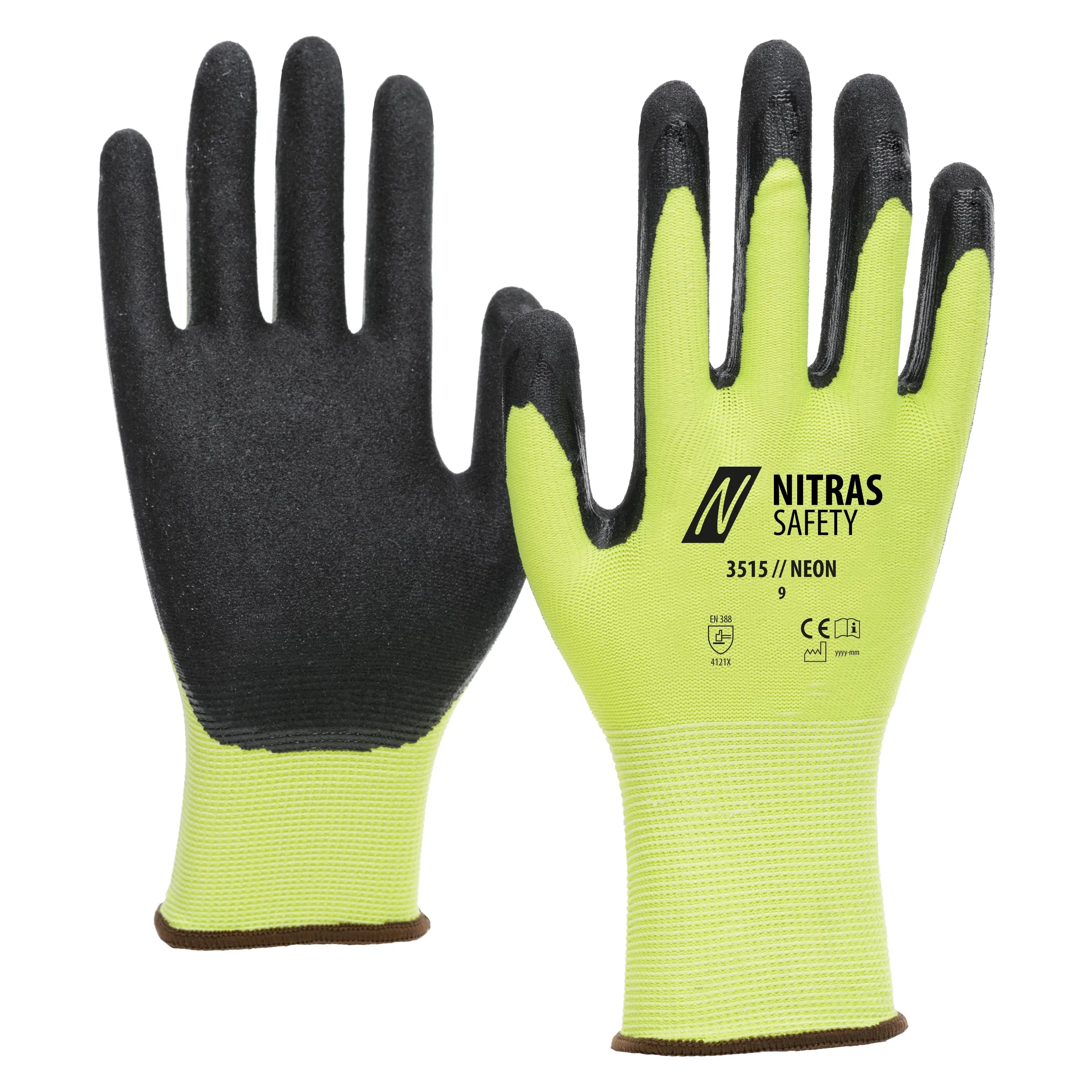 NITRAS NEON, Polyesterhandschuhe, neongelb / schwarz, EN 388 NITRAS