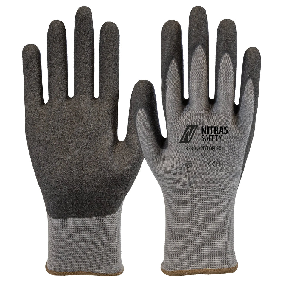 NITRAS NYLOFLEX, Montagehandschuhe, grau / schwarz, EN 388, NITRAS NOW NITRAS