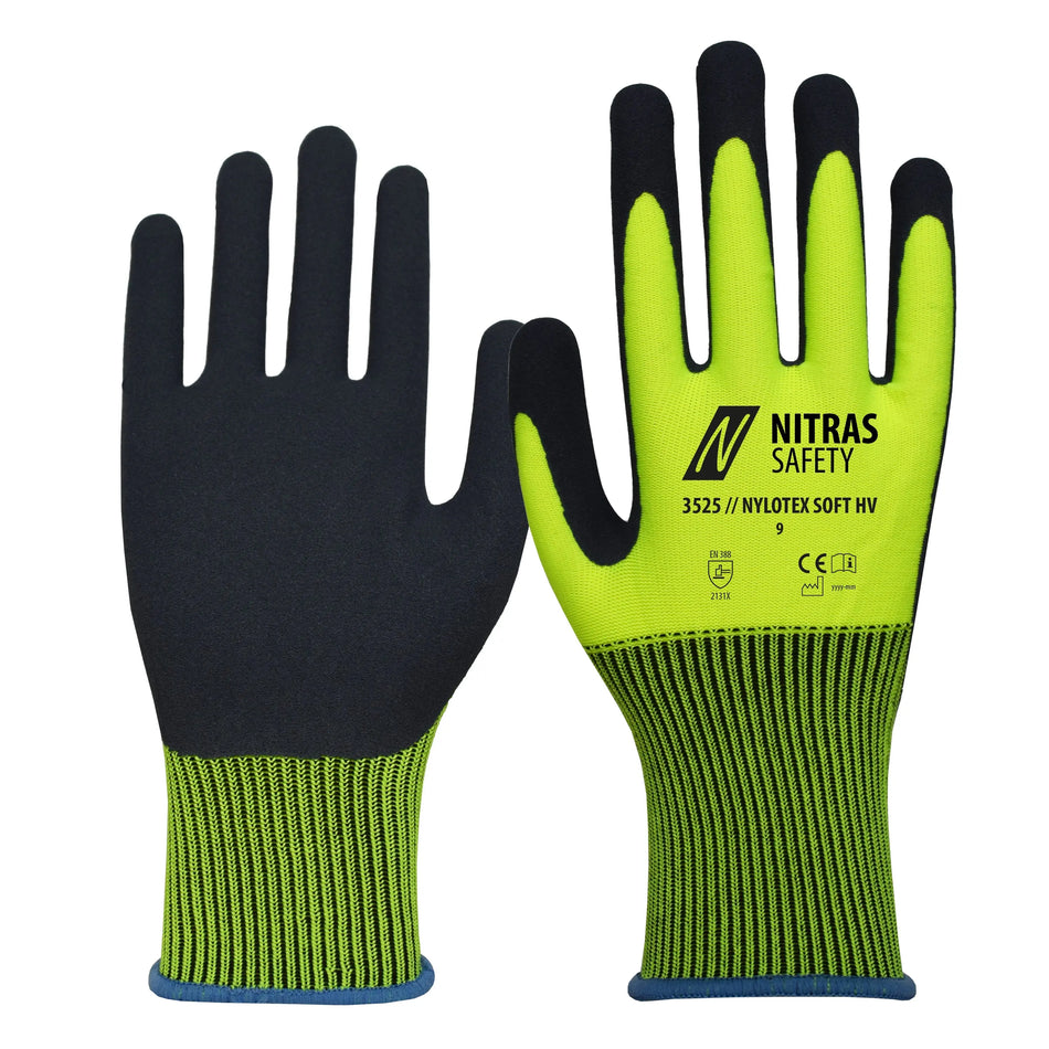 NITRAS NYLOTEX SOFT HV, Montagehandschuhe, neongelb / dunkelblau, EN 388 NITRAS
