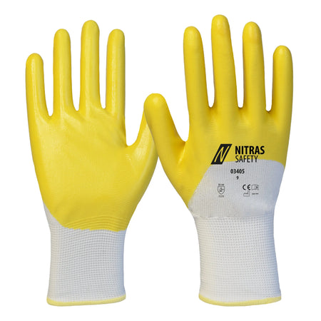 NITRAS Nitrilhandschuhe, weiß / gelb, EN 388 NITRAS