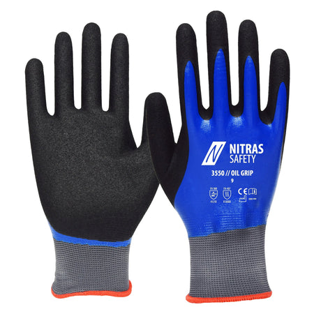 NITRAS OIL GRIP, Montagehandschuhe, blau / schwarz, EN 388 NITRAS
