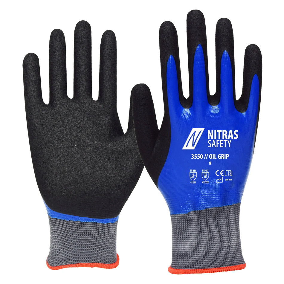 NITRAS OIL GRIP, Montagehandschuhe, blau / schwarz, EN 388 NITRAS