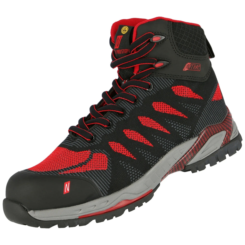 NITRAS PRO STEP MID, S1 P Sicherheitsstiefel, halbhoch, schwarz / rot, EN ISO 20345, EN 61340-4-3, DGUV Regel 112-191 NITRAS