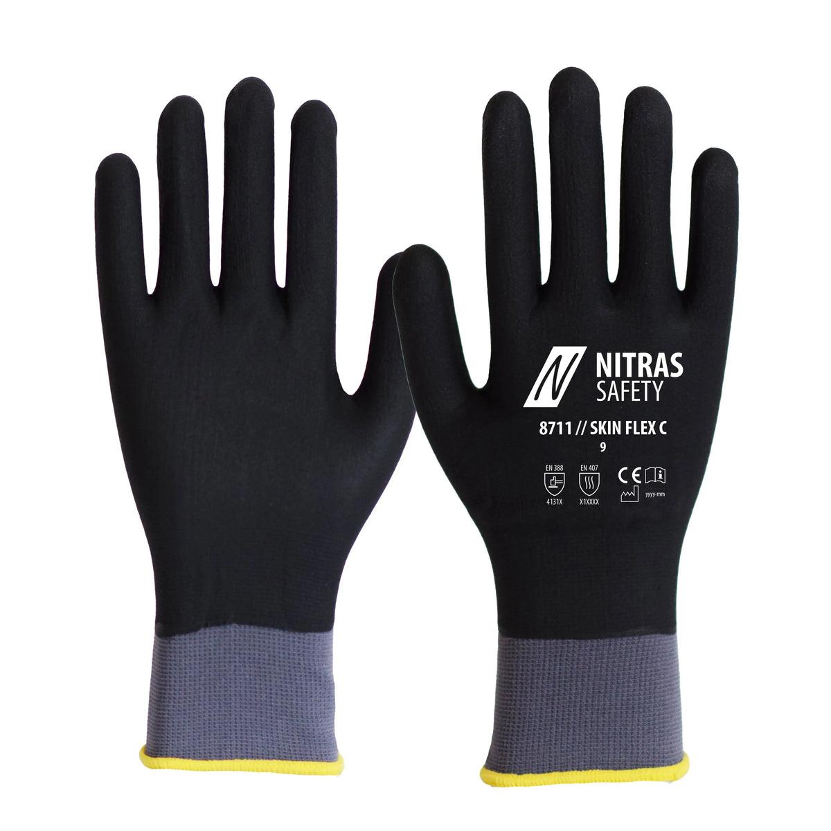 NITRAS SKIN FLEX 3D, Montagehandschuhe, grau / schwarz, EN 388, EN 407, OEKO-TEX NITRAS
