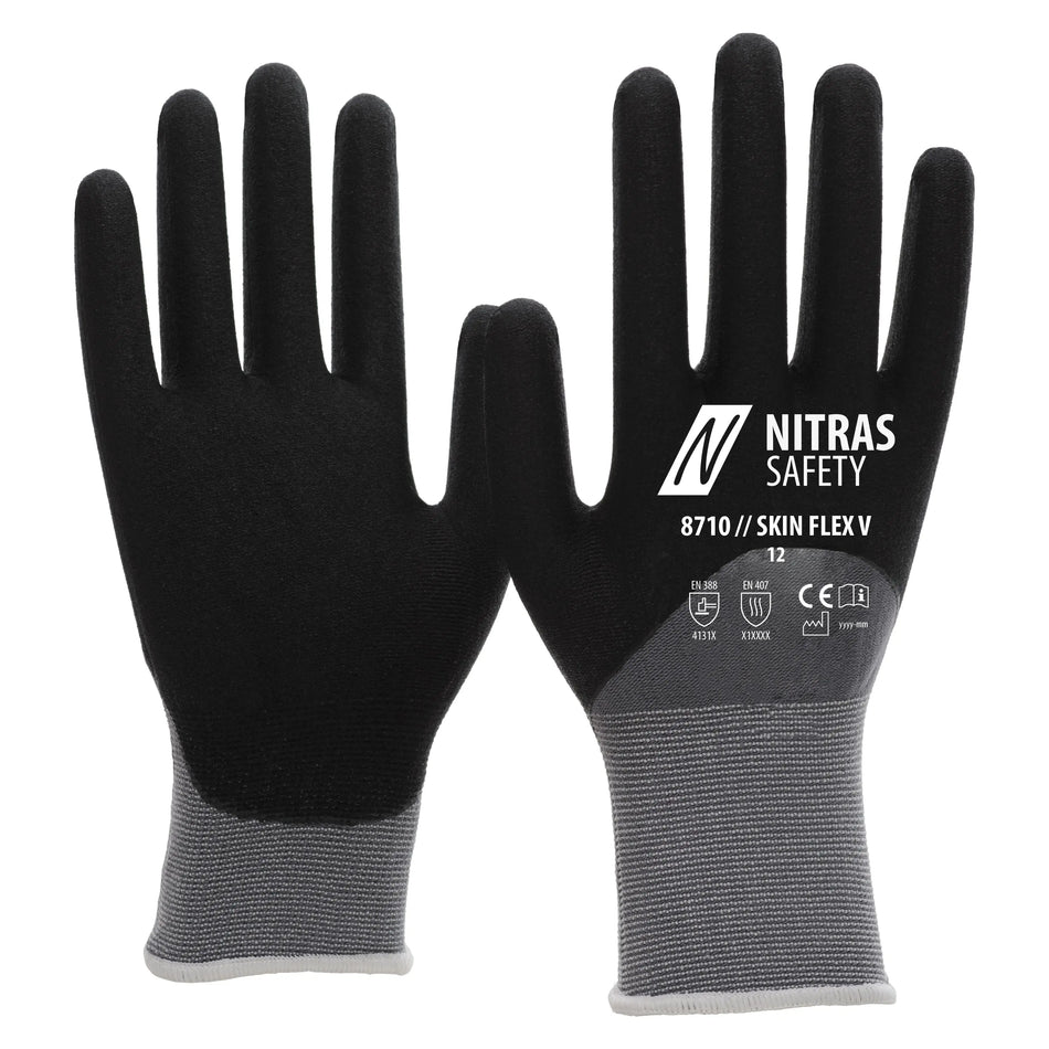 NITRAS SKIN FLEX V, Montagekhandschuhe, grau / schwarz, EN 388, EN 407, OEKO-TEX NITRAS
