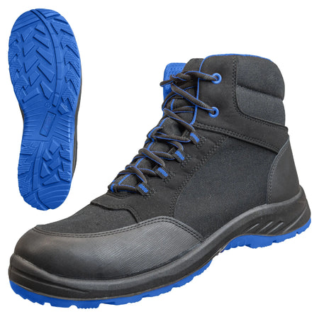 NITRAS SOLID STEP MID, Sicherheitsstiefel, halbhoch, S3S CI FO SR, strapazierfähiges Textil, schwarz, widerstandsfähige PU / PU-Laufsohle, schwarz / blau (Farbcode: 1022), EN ISO 20345, EN IEC 61340-4-3, DGUV Regel 112-191 NITRAS