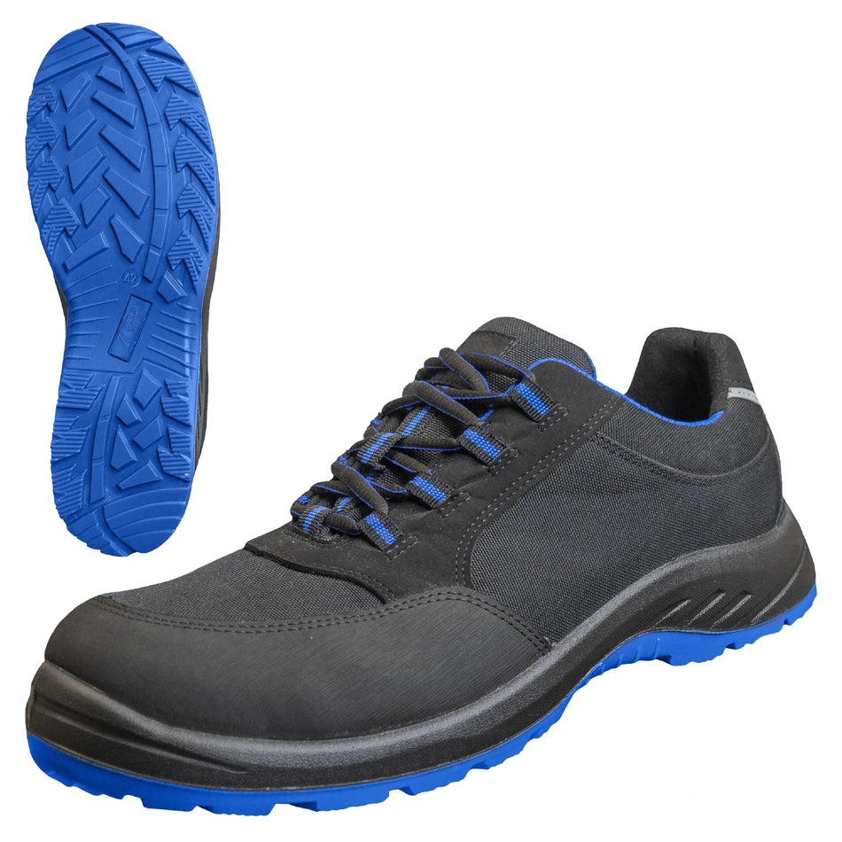 NITRAS SOLID STEP, Sicherheitshalbschuhe, S3S CI FO, strapazierfähiges Textil, schwarz, widerstandsfähige PU / PU-Laufsohle, schwarz / blau (Farbcode: 1022), EN ISO 20345, EN IEC 61340-4-3, DGUV Regel 112-191 NITRAS