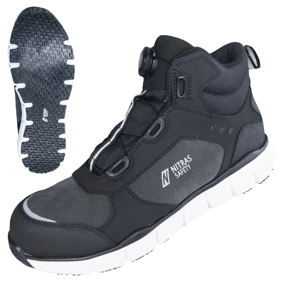 NITRAS SONIC STEP MID FIT, S3S FO HRO SC SR, Sicherheitsstiefel, halbhoch, grau / schwarz, EN ISO 20345, EN IEC 61340-4-3, DGUV Regel 112-191 NITRAS