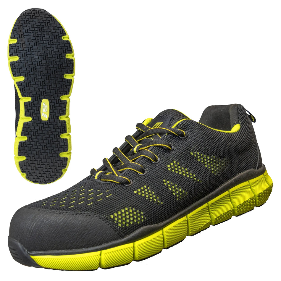 NITRAS SONIC STEP, Sicherheitshalbschuhe, S1P, strapazierfähiges Textil, schwarz / lime, widerstandsfähige EVA / Nitril-Laufsohle, schwarz / lime (Farbcode: 1042), EN ISO 20345, EN IEC 61340-4-3, DGUV Regel 112-191 NITRAS