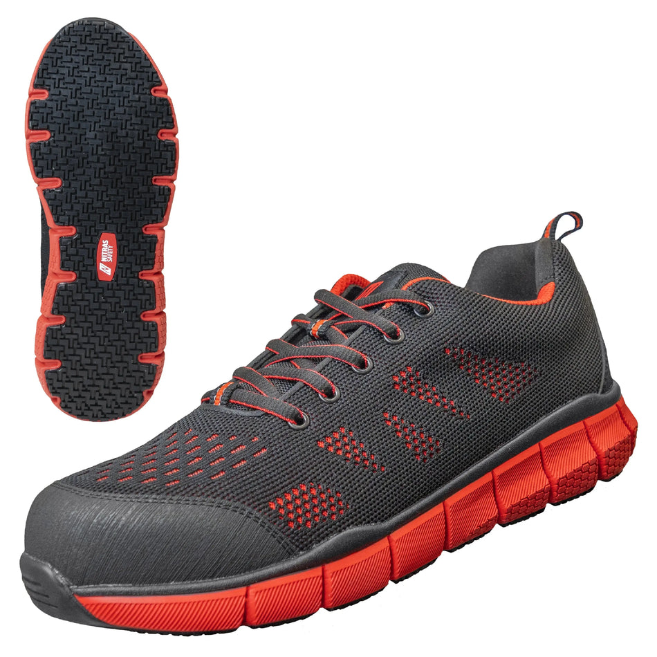 NITRAS SONIC STEP, Sicherheitshalbschuhe, S1P, strapazierfähiges Textil, schwarz / rot, widerstandsfähige EVA / Nitril-Laufsohle, schwarz / rot (Farbcode: 1060), EN ISO 20345, EN IEC 61340-4-3, DGUV Regel 112-191 NITRAS